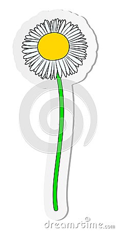 Sticker of chamomile daisy flower in flat cartoon style isolated on white background Vector Illustration