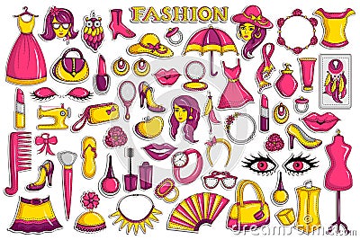 Sticker collection for beauty and fashion object Vector Illustration