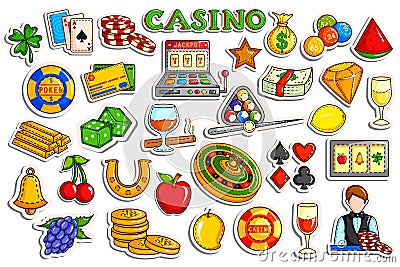 Sticker collection for Casino and Gambling object icon Vector Illustration