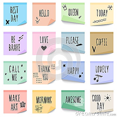 Sticker collection. Doodle handmade funny lettering for use in design Vector Illustration