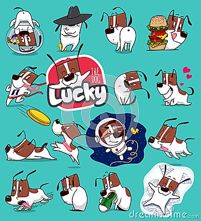 Sticker Collection of Emoji Cartoon Dog Emoticons Vector Illustration
