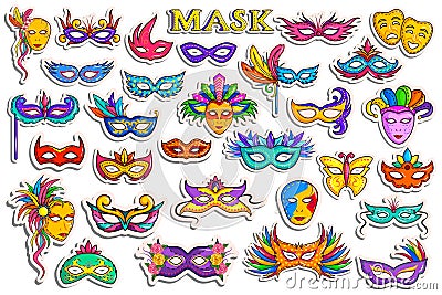 Sticker collection for Masquerade Party Masks Vector Illustration