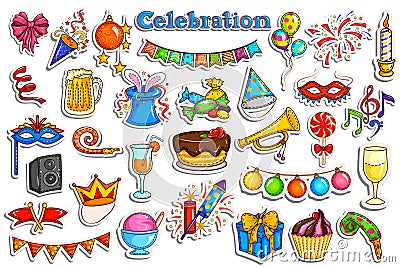 Sticker collection for Party and Celebration label Vector Illustration