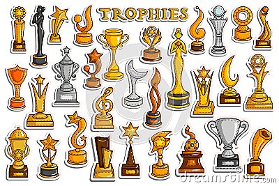 Sticker collection for Victory Gold Cups and Trophy Vector Illustration
