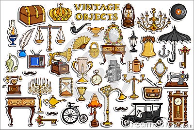 Sticker collection for vintage and antique object Vector Illustration