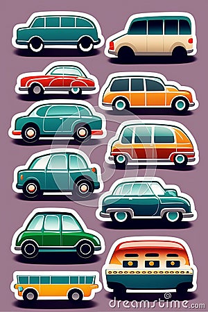 Sticker collection of vintage style cars. Stock Photo