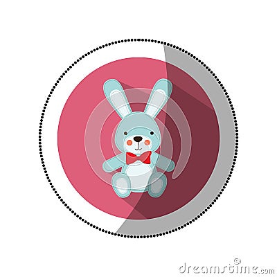 sticker color silhouette with Stuffed rabbit in round frame Cartoon Illustration