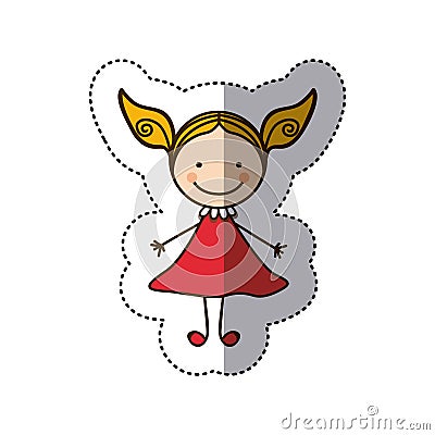 sticker colorful caricature girl with dress Cartoon Illustration