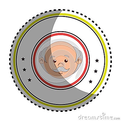 Sticker colorful circular border with front face elderly man Vector Illustration