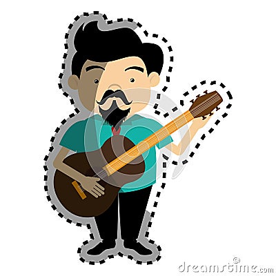 Sticker colorful silhouette singer with acoustic guitar Vector Illustration