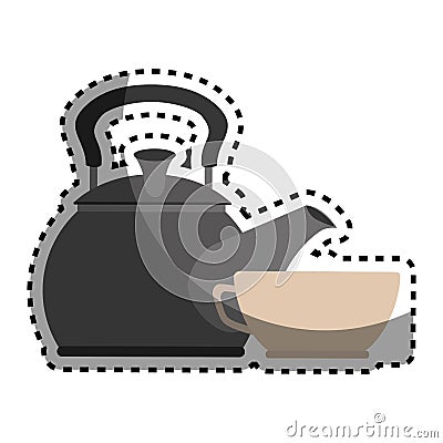 Sticker colorful silhouette with tea kettle and porcelain cup Vector Illustration