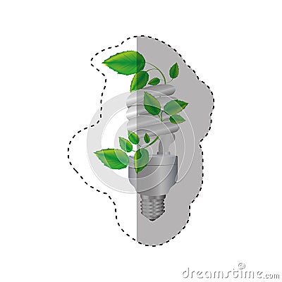 sticker colorful of spiral fluorescent bulb with creeper plant Cartoon Illustration