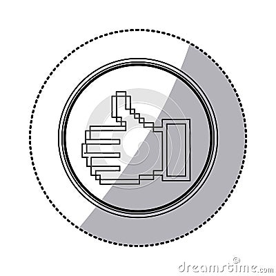 sticker contour of pixel thumb up inside on circular frame Cartoon Illustration