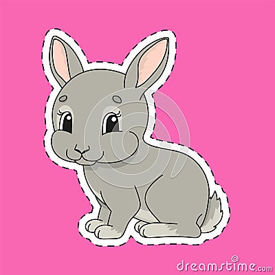 Sticker with contour. Rabbit bunny animal. Cartoon character. Colorful vector illustration. Isolated on color background. Template Vector Illustration