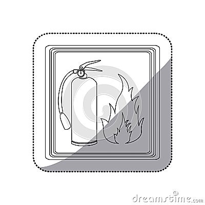 sticker contour signal silhouette fire flame and extinguisher icon Cartoon Illustration