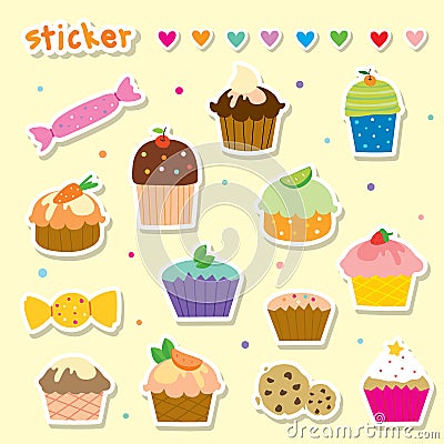 Sticker Cupcake Cartoon Cute Vector Vector Illustration