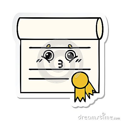 sticker of a cute cartoon certificate Vector Illustration