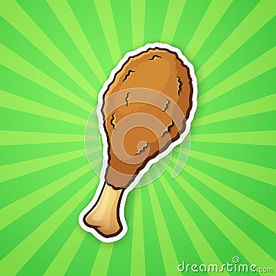 Sticker deep-fried chicken leg Vector Illustration