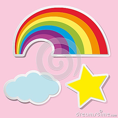 Sticker design for rainbow and cloud Vector Illustration