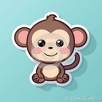 Sticker with die-cut in the form of funny monkey, kawaii color background, pastel colors Stock Photo