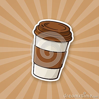 Sticker disposable paper cup with coffee or tea Vector Illustration