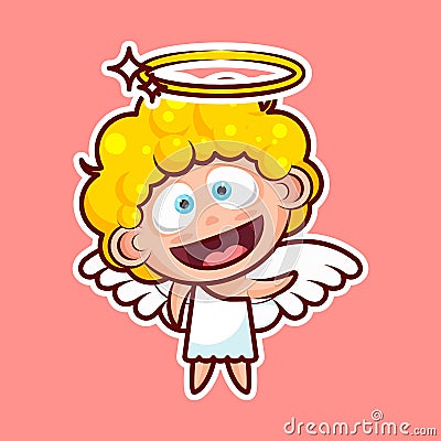 Sticker emoji emoticon, emotion, hi, hello waving his hand greeting vector illustration happy character sweet divine Vector Illustration