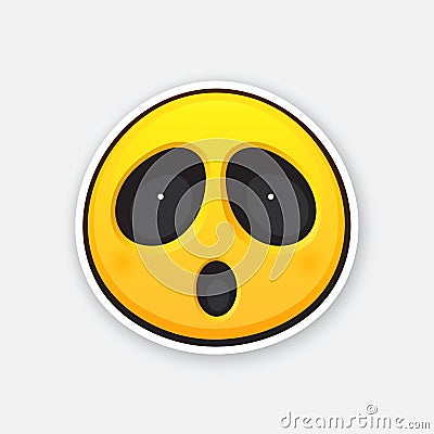 Sticker of emoticon for expressing emotion of surprise or fear or fright Vector Illustration