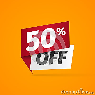 Sticker with fifty percent discount. 50 percentage bonus web banner on yellow background. Web gift label vector illustration Cartoon Illustration