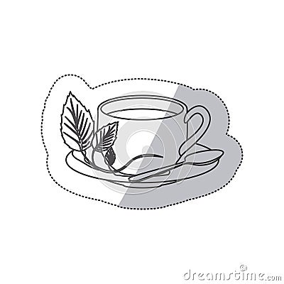 sticker grayscale contour of hot cup of tea Cartoon Illustration