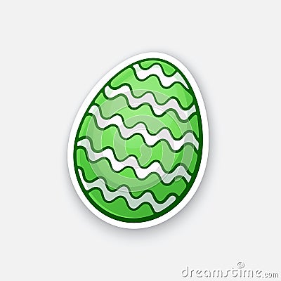 Sticker green Easter egg with zigzag pattern Vector Illustration