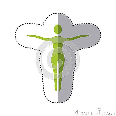sticker green silhouette woman standing on tiptoes Cartoon Illustration