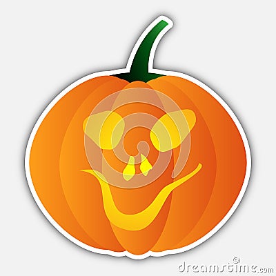 Sticker - halloween orange pumpkin, head with face Vector Illustration