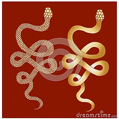 Sticker and hand drawn snake for tattoo.Red snake Reptile on white background. Vector Illustration