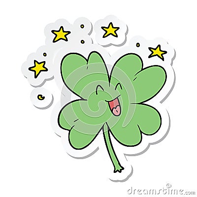 sticker of a happy cartoon four leaf clover Vector Illustration