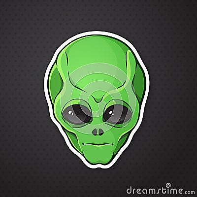 Sticker head of the alien with green skin Vector Illustration