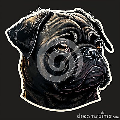 A Sticker head shot of pugs dog generative AI Stock Photo