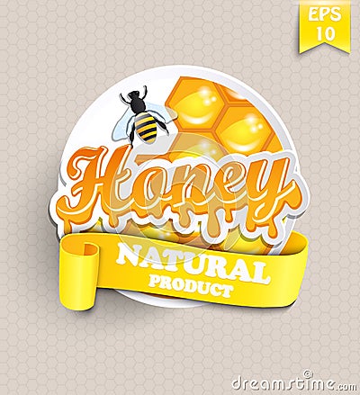 Sticker with honey. Vector Illustration