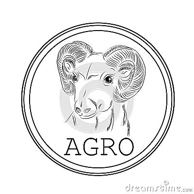 Sticker with the image of a sheep for sale in agronomy, farm. It Vector Illustration