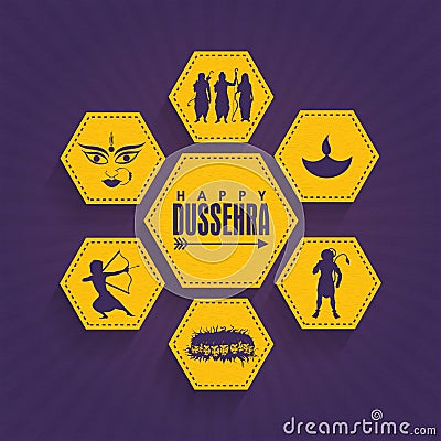 Sticker or Label For Happy Dussehra celebration. Cartoon Illustration