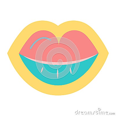 Sticker lips bright for the holiday Valentine`s Day Vector Illustration