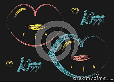 Sticker lips for the holiday Valentine`s Day Vector Illustration