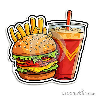 Sticker or logo hamburger, coke and fries Stock Photo