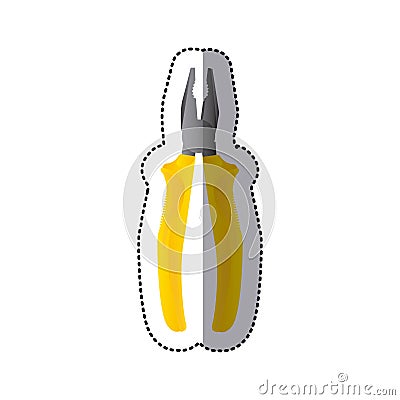 sticker metallic plier icon tool with yellow handle Cartoon Illustration