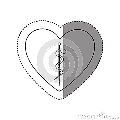 sticker of monochrome silhouette of heart with asclepius snake coiled Cartoon Illustration