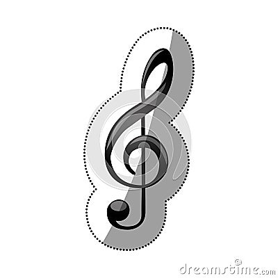 sticker monochrome silhouette with sign music treble clef Cartoon Illustration