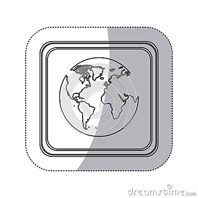 sticker monochrome silhouette square button with globe earth world map Cartoon Illustration