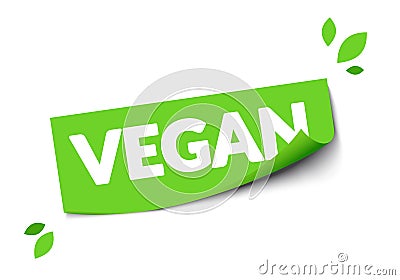 Vector Illustration Modern Green Vegan Sticker. Web Label With Leafs. Vector Illustration