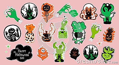 Sticker pack Halloween set with isolated elements Vector Illustration