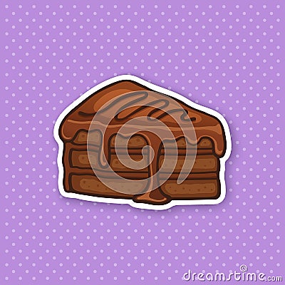 Sticker a piece of cake with chocolate glaze cream and fondant Vector Illustration