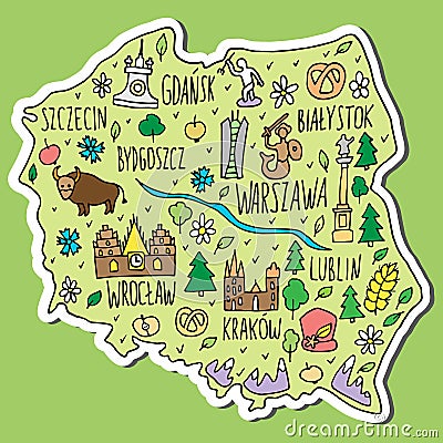 Sticker of Poland. Colored hand drawn doodle Poland map Stock Photo